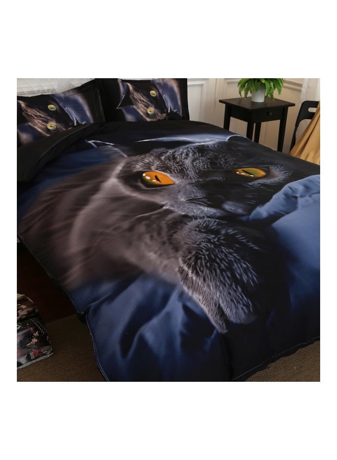 4-Piece Printed Duvet Cover Set Polyester Black/Blue - Image 2