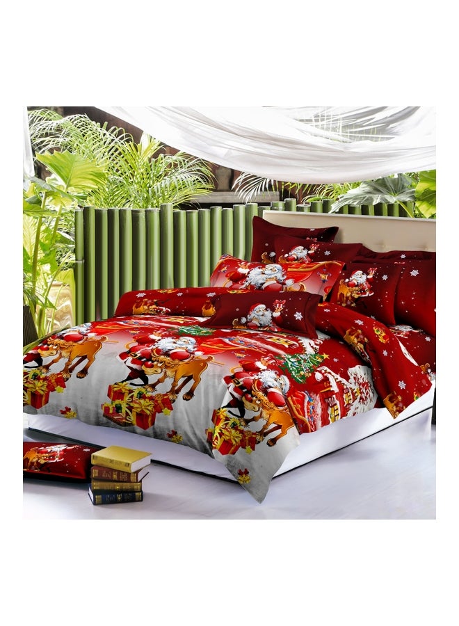 4-Piece Santa Printed Duvet Cover Set Polyester Multicolour Twin - Image 1