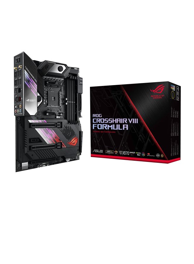 ASUS - ROG Crosshair VIII Formula AMD X570 ATX gaming motherboard with PCIe 4.0, 16 power stages , OptiMem III, on-board Wi-Fi 6 (802.11ax), 5 Gbps LAN, USB 3.2, SATA, M.2, ASUS NODE and Aura Sync RGB lighting Black/Silver/Pink - Image 1