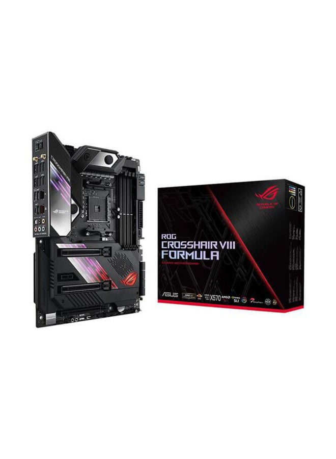 ASUS - ROG Crosshair VIII Formula AMD X570 ATX gaming motherboard with PCIe 4.0, 16 power stages , OptiMem III, on-board Wi-Fi 6 (802.11ax), 5 Gbps LAN, USB 3.2, SATA, M.2, ASUS NODE and Aura Sync RGB lighting Black/Silver/Pink - Image 1