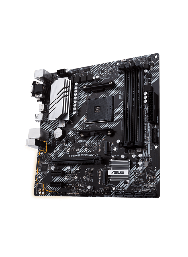 ASUS - PRIME B550M-A (AMD B550) (Ryzen AM4) micro ATX motherboard with dual M.2, PCIe 4.0, 1 Gb Ethernet, HDMI/D-Sub/DVI, SATA 6 Gbps, USB 3.2 Gen 2 Type-A, and Aura Sync RGB headers support Black/Grey - Image 1