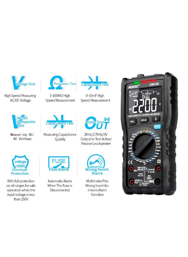 MESTEK RMS Multifunctional Digital Multimeter Black 18.5 x 8.8 x 5.2cm  - Image 2