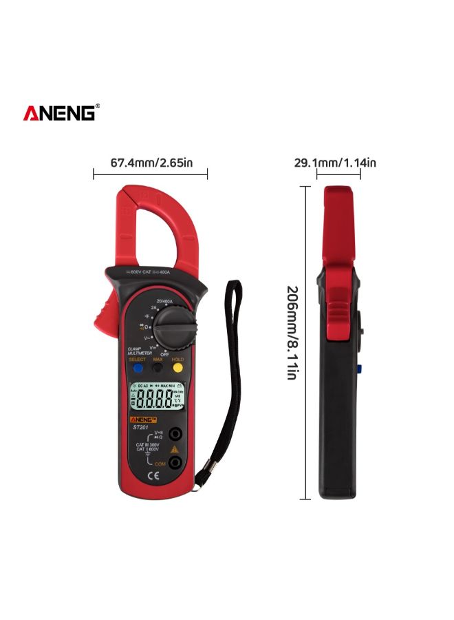 Generic Automatic Range True RMS Digital Multimeter Clamp Meter Red/Black 206 x 67.4 x 29.1mm  - Image 3