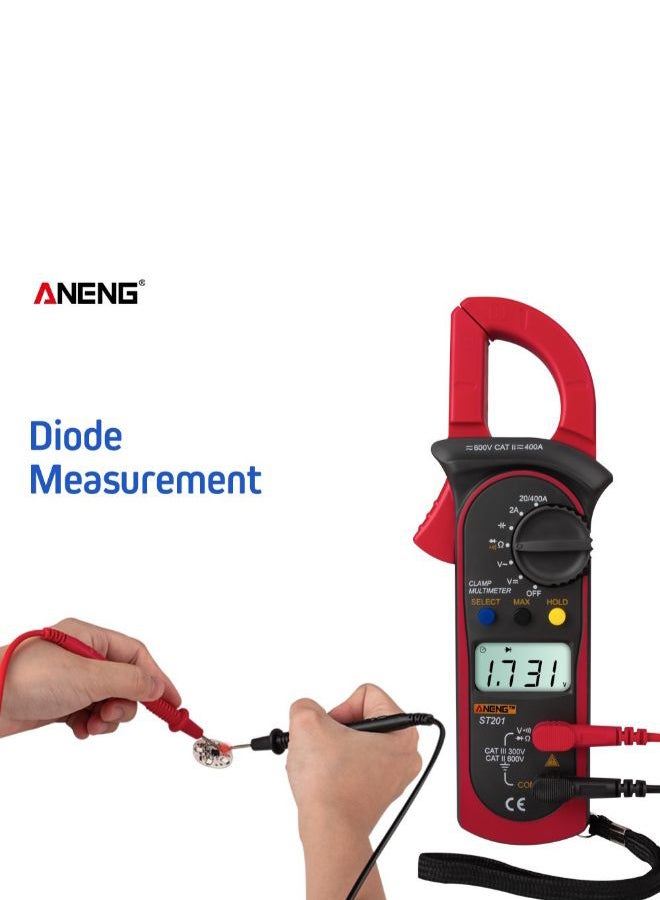Generic - Automatic Range True RMS Digital Multimeter Clamp Meter Red/Black 206 x 67.4 x 29.1mm - Image 1