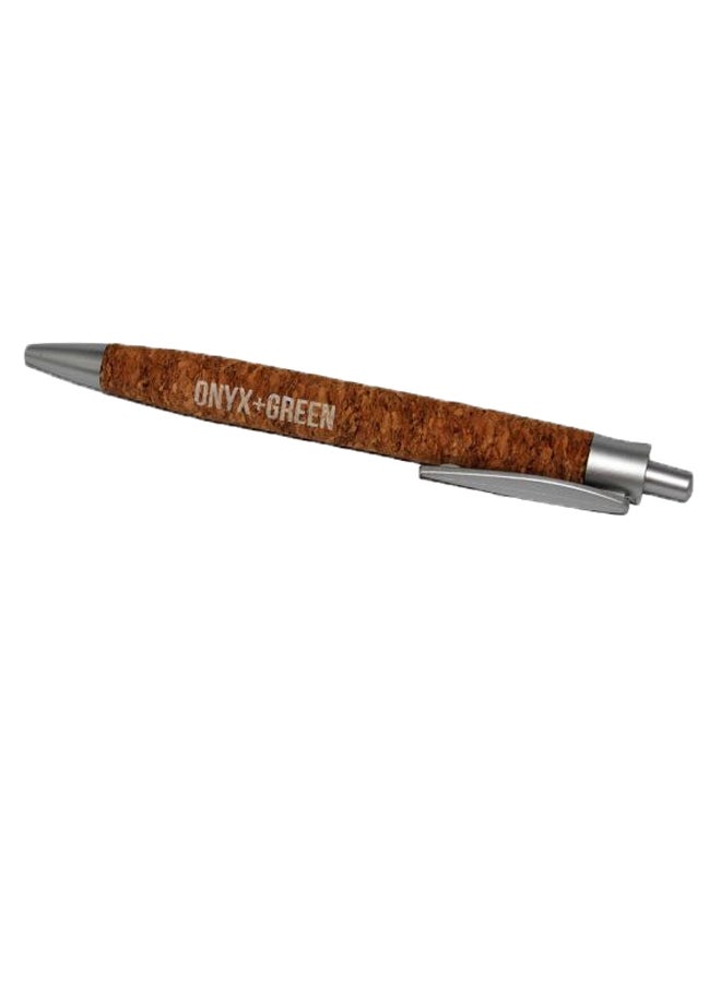 Onyx & Green - Retractable Ball Point Cork Pen Brown/Silver - Image 1