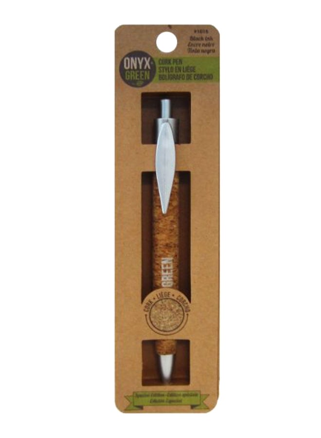 Onyx & Green - Retractable Ball Point Cork Pen Brown/Silver - Image 1