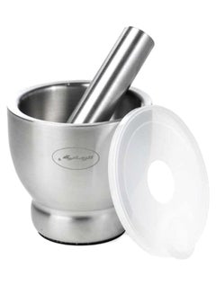 AL RIMAYA Mortar Pestle Garlic Press Silver 15 x 21centimeter  - Image 1