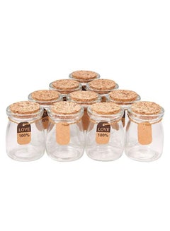 East Lady 10-Piece Glass Jar With Cork Lids And Label Set Clear/Brown 100ml  - Image 1