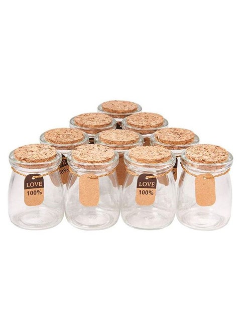 10-Piece Glass Jar With Cork Lids And Label Set Clear/Brown 100ml