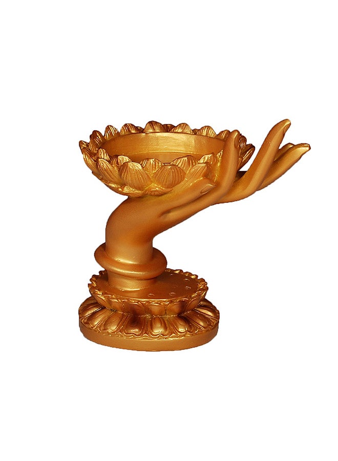 Oil Lamp Holding Hand Decorative Figurine Gold 12 x 8centimeter
