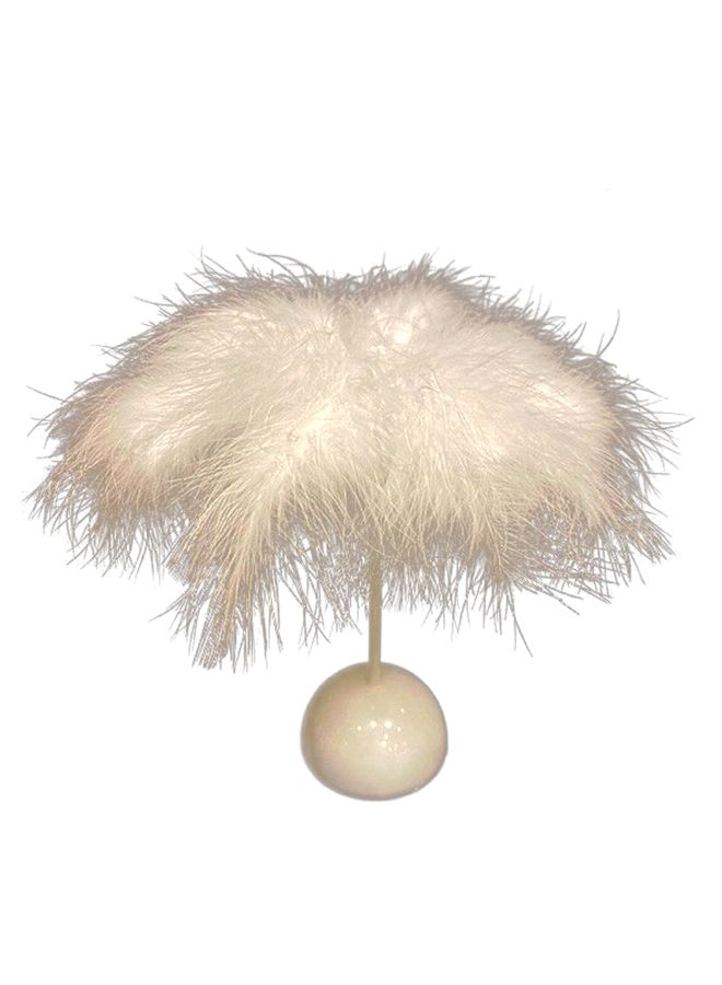 إيست ليدي مصباح LED للطاولة مصنوع يدوياً من الريش أبيض 27 x 23سم