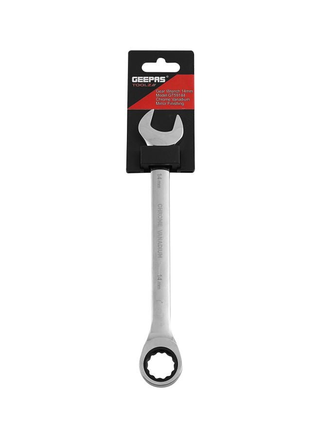 GEEPAS 14mm Gear Wrench with Plastic Hanger - Part Ring/Open-Ended Spanner with Ratchet Function | CRV, Mirror Finish | Ideal for Mechanic, Plumbers, Carpenter, DIYers and More Silver 14mm - Image 2