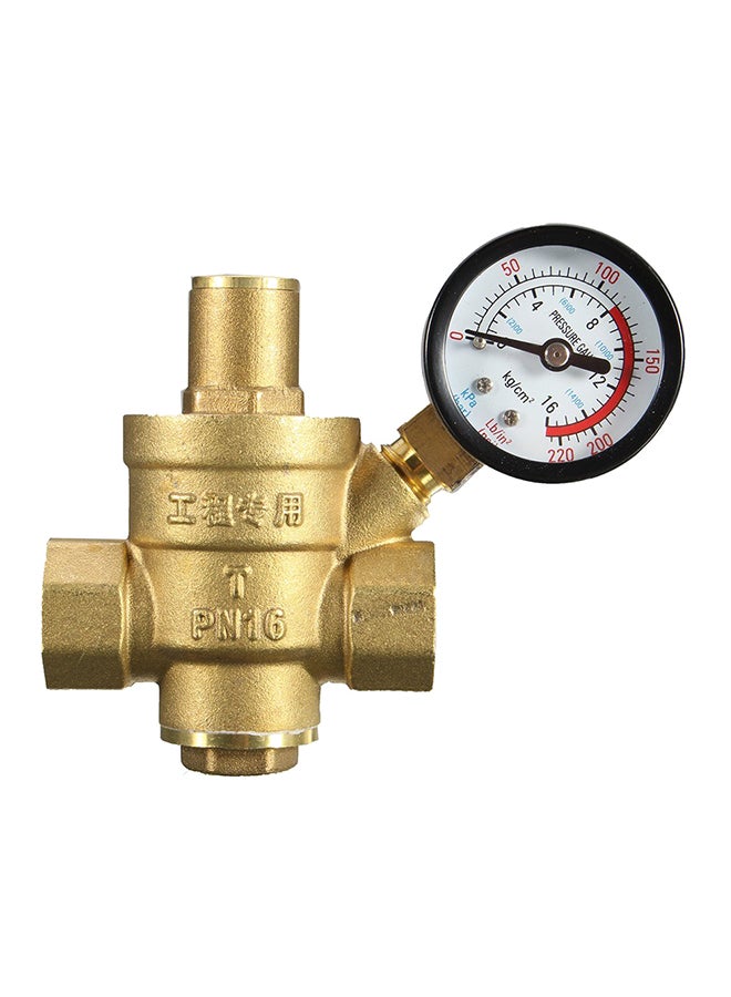 Adjustable Water Pressure Valve With Gauge Meter Gold/Black/White 85 x 63mm  - Image 1
