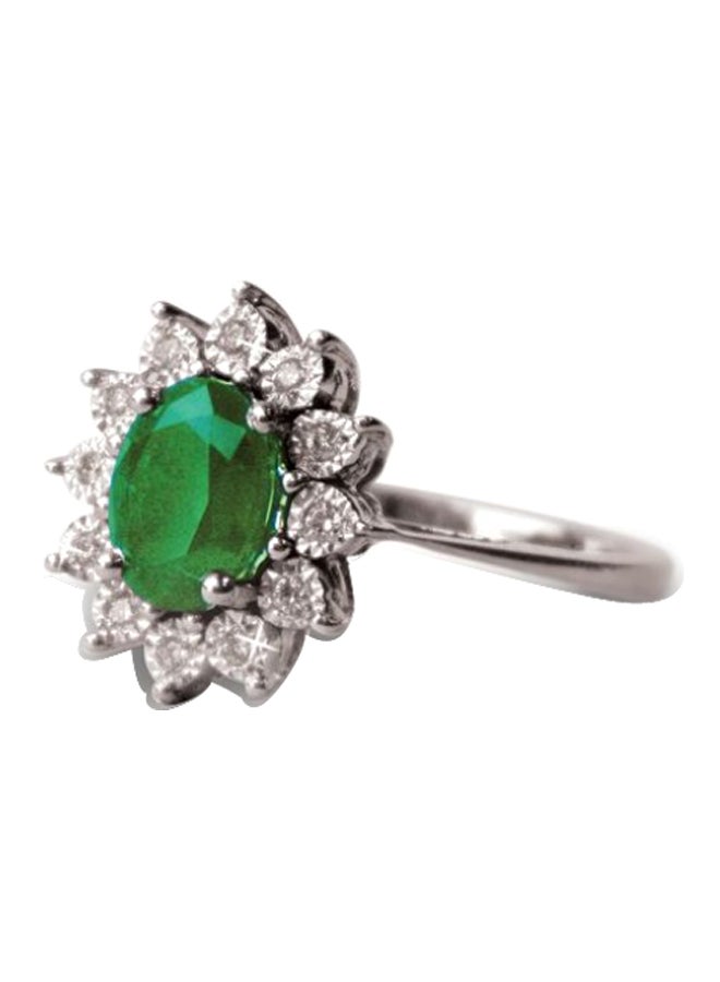 0.07 Ct Diamond Studded Emerald Ring 