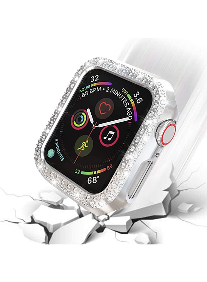 Foxcon Super Luxurious Bling Crystal Protective Case Cover For Apple Watch Series 4/5 44mm Silver  - Image 4