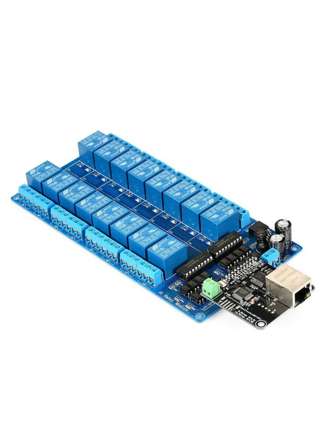 Ethernet Control Module For Arduino iOS Raspberry Pi 16 CHs Relay E5249 Blue/Black