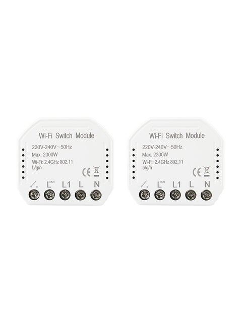 2-Piece Wi-Fi Intelligent DIY Breaker Module Light Switch White 10.5cm