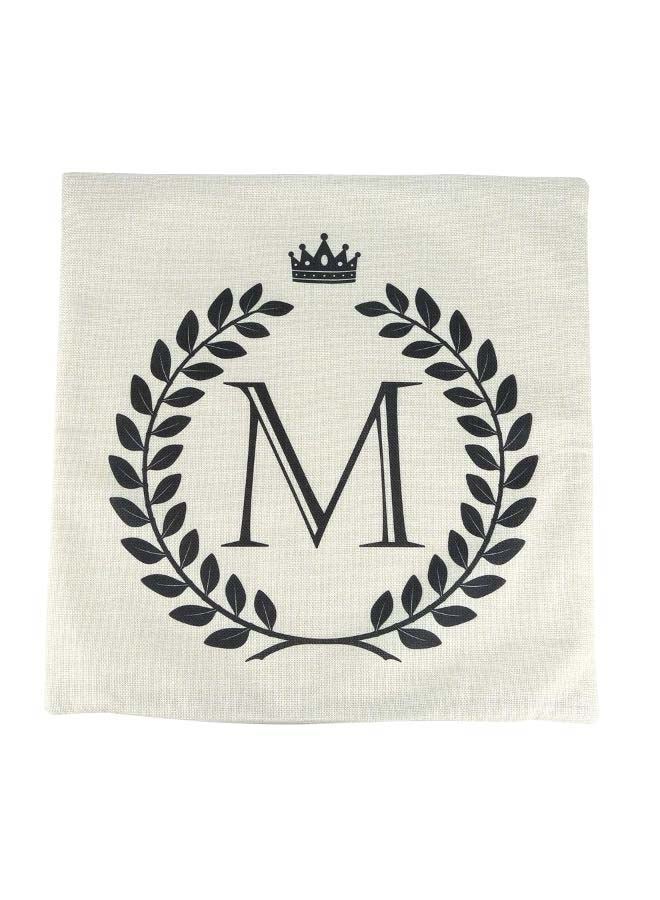 Crown M Letter Printed Pillow Cover Fabric Off White/Black 45 x 45centimeter  - Image 1