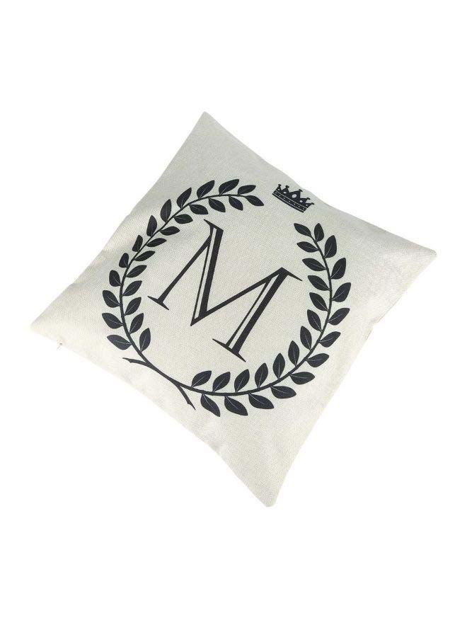 Crown M Letter Printed Pillow Cover Fabric Off White/Black 45 x 45centimeter  - Image 2