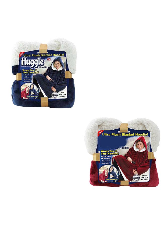 Pack Of 2 Huggle Hoodie Ultra Plush Blankets Cotton Red/Blue/White 80 x 100cm  - Image 1