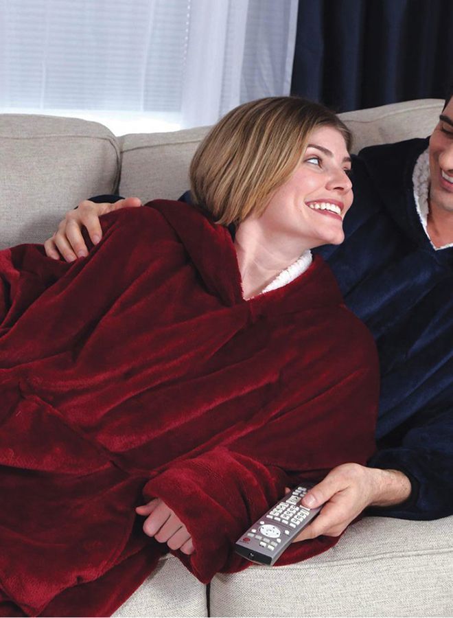 Pack Of 2 Huggle Hoodie Ultra Plush Blankets Cotton Red/Blue/White 80 x 100cm  - Image 2