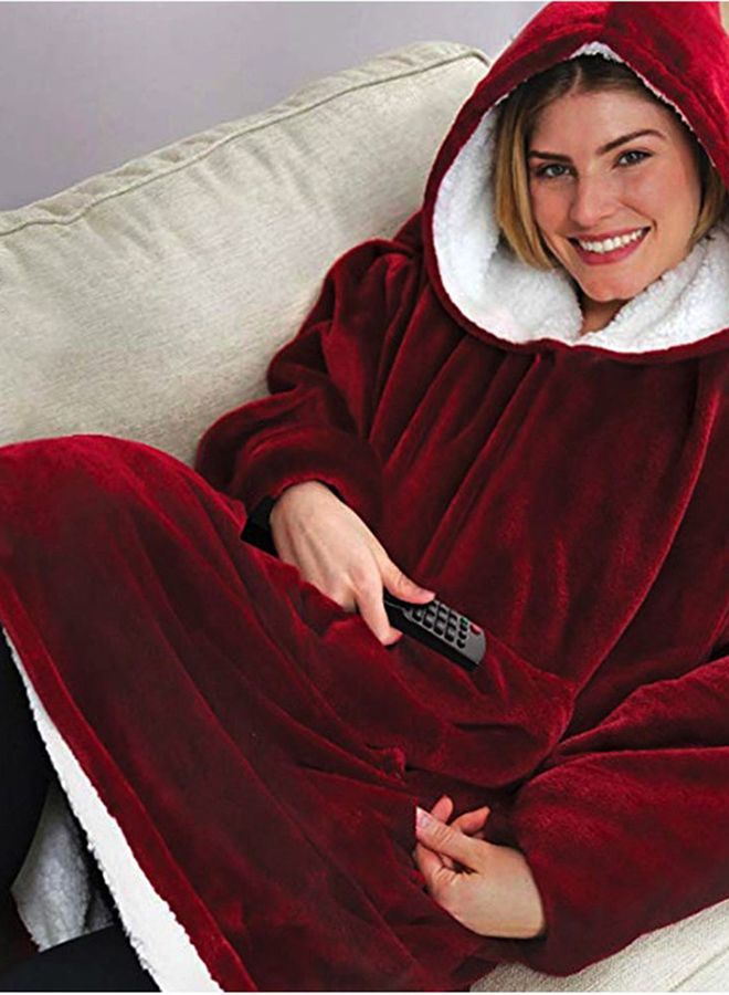 Generic - Huggle Hoodie Ultra Plush Blanket Fabric Red/White One Size centimeter - Image 1