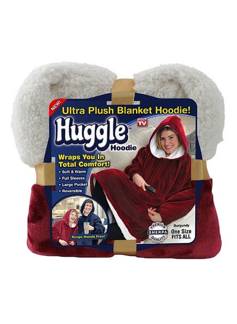 Huggle Hoodie Ultra Plush Blanket Fabric Red/White One Size centimeter