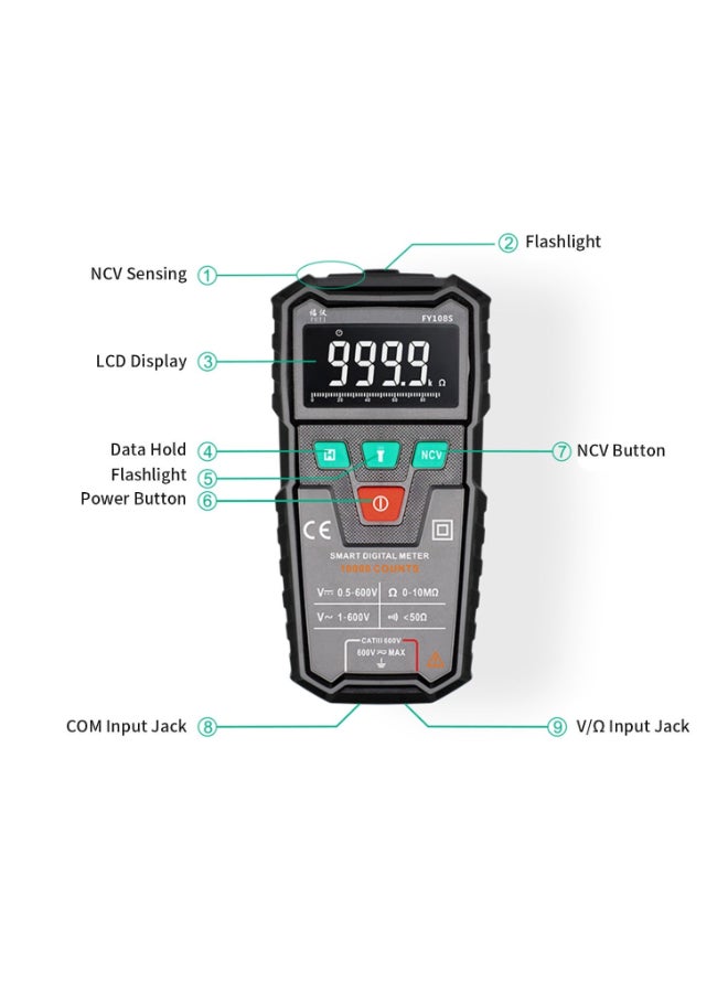 FUYI - RMS Digital Multimeter Black/Grey 121 x 61 x 31cm - Image 1