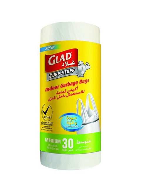 Tuff Stuff Durable Stretchable Garbage Bag With Handle 30 Bags Medium White 55x60cm