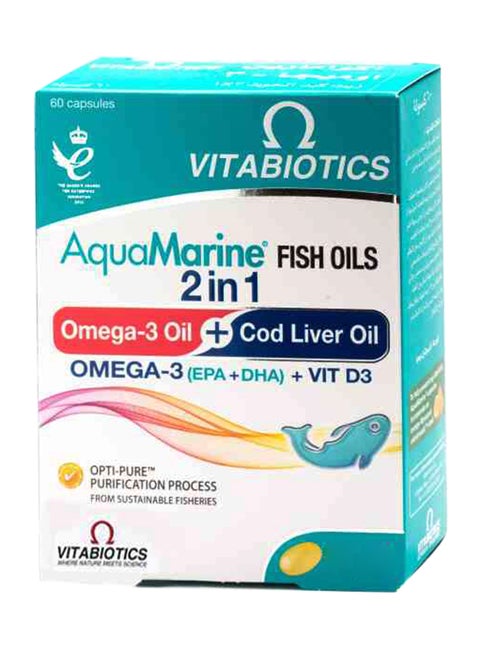2-In-1 Aquamarine Fish Oil Dietary Supplement - 60 Capsules