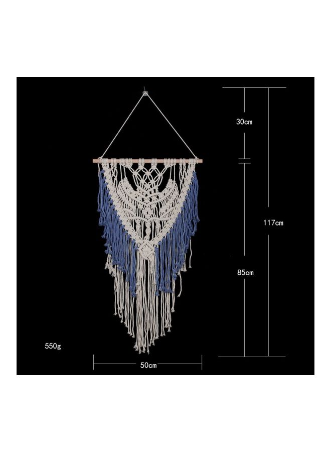 Bohemian Design Cotton Tassel Wall Hanging Beige/Blue 117x50cm  - Image 4