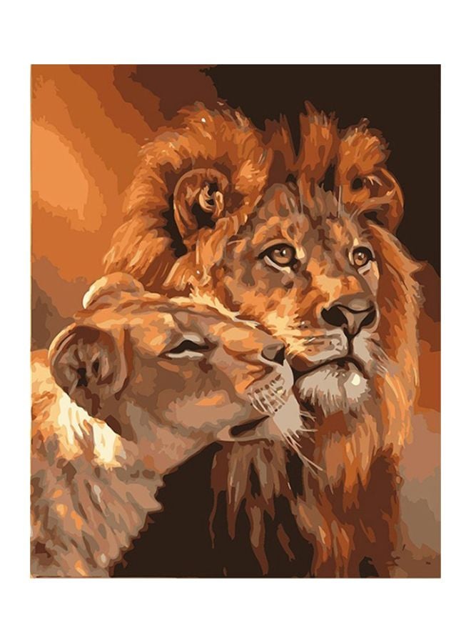 مجموعة رسم بالزيت لزوجين أسد يمكنك تعليقها بنفسك من طراز HC0839 بني/بيج/أصفر - Image 1