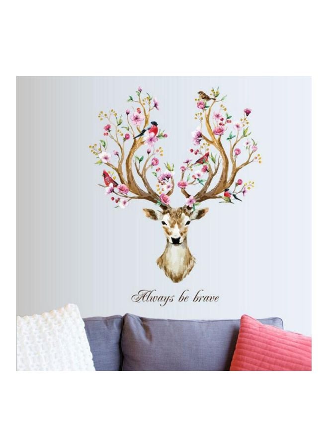 Decorative Floral Deer Head Wall Sticker Brown/Pink/Green 101x79cm - Image 1