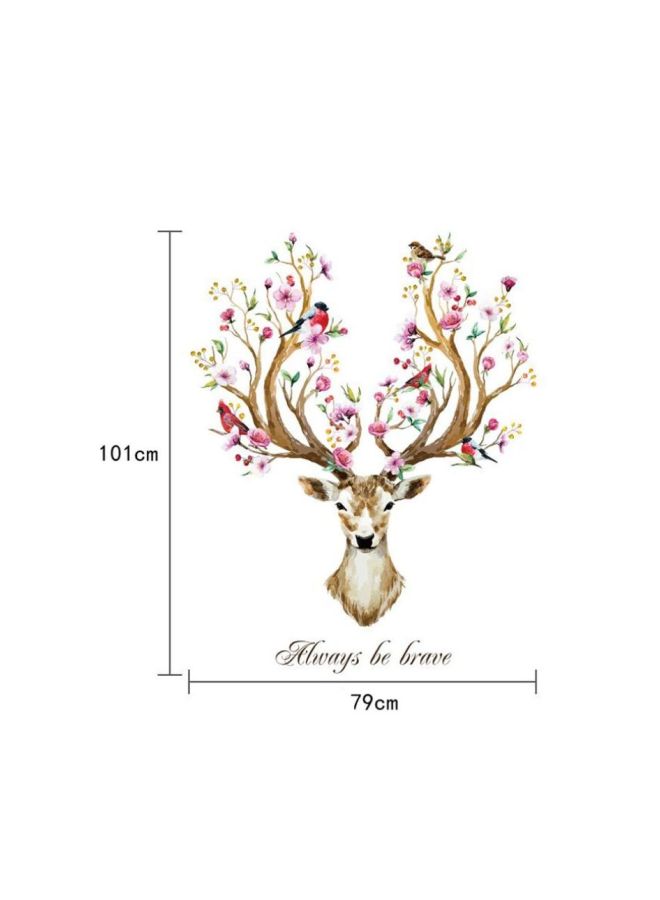 Decorative Floral Deer Head Wall Sticker Brown/Pink/Green 101x79cm - Image 2