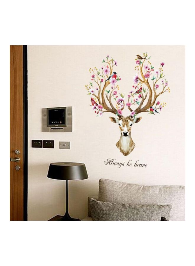 Decorative Floral Deer Head Wall Sticker Brown/Pink/Green 101x79cm - Image 4
