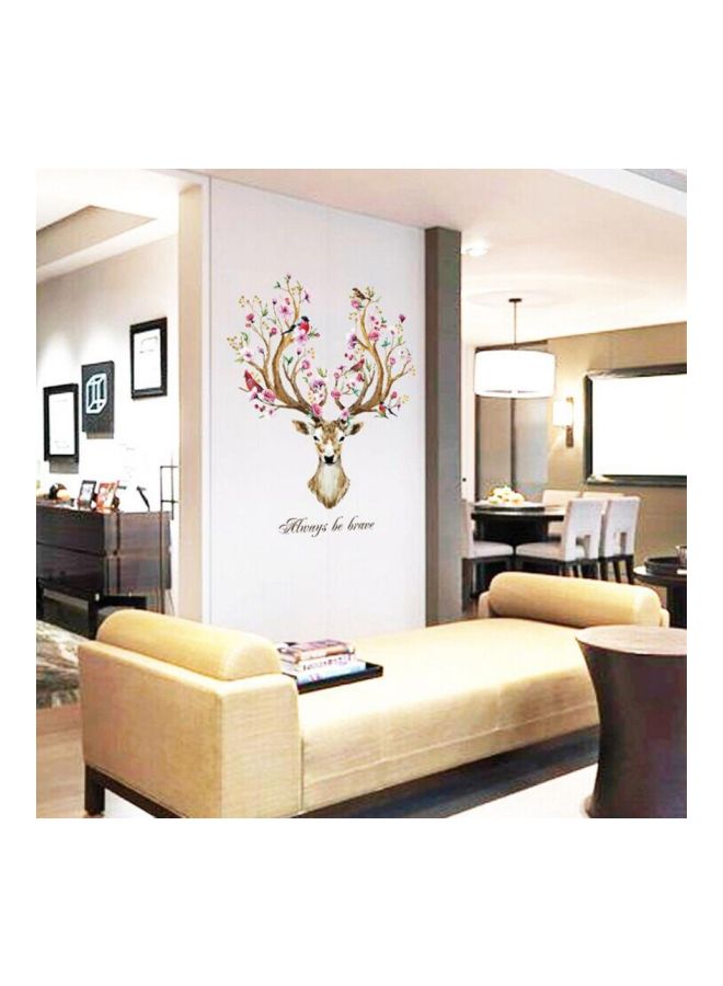 Decorative Floral Deer Head Wall Sticker Brown/Pink/Green 101x79cm - Image 3