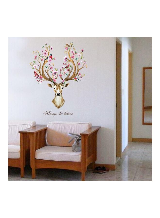Decorative Floral Deer Head Wall Sticker Brown/Pink/Green 101x79cm - Image 5