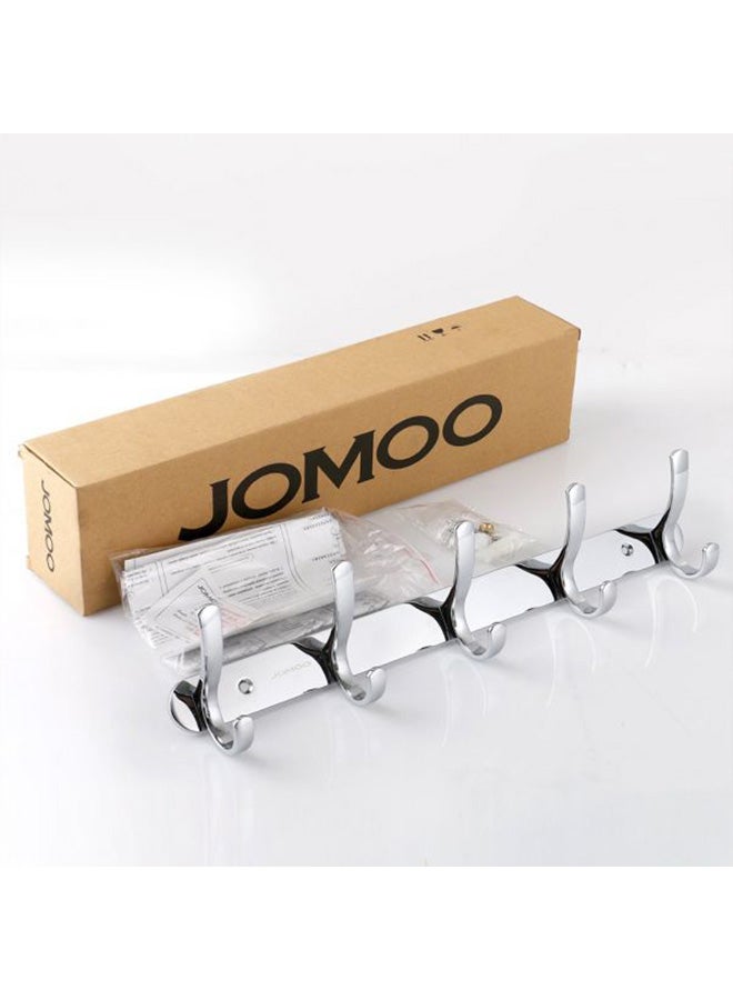 JOMOO 14 Inch Chrome Decorative Hooks For Hanging Coats On Walls, Entryway Hooks For Towels, Clothes, Coat Rack With 5 Hangers,Wall Mounted silver 61centimeter - Image 5