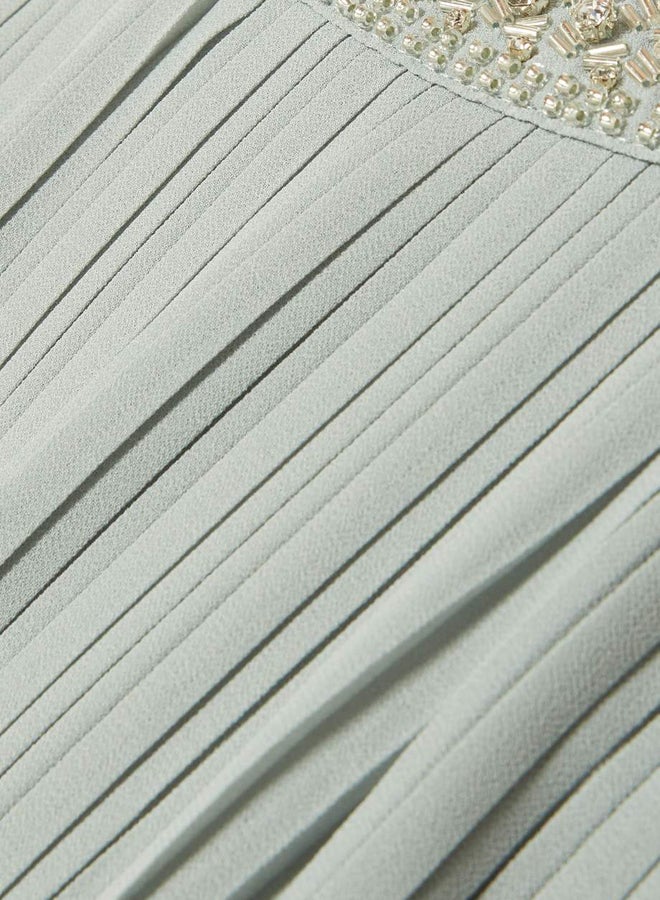 Sallie Pleated V Neck Dress Grey