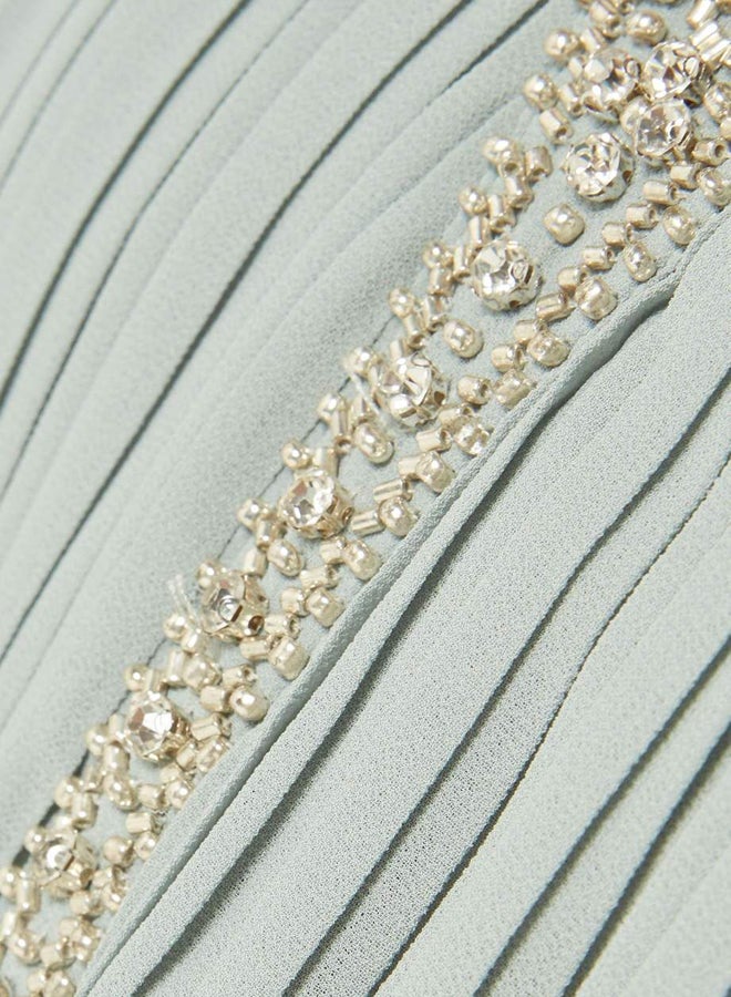 Sallie Pleated V Neck Dress Grey