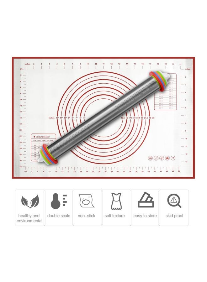 طقم مرقاق لفرد العجين مزين بعلامات قياس فضي/ أبيض/ وردي 17بوصة - Image 3