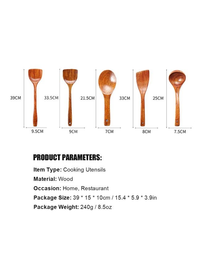 5-Piece Wooden Cooking Ladle Set Wood Rice Spoon 21.5x7, Frying Spatula 2x 39x9.5, 1x Spatula 33x8, 1x Soup Spoon 25x7.5cm - v1593176179/N38916309A_2