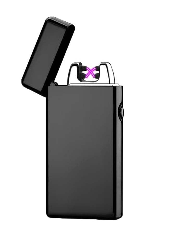 ولاعة إلكترونية بتصميم قوس ونابض مزدوج بدون لهب مزودة بمنفذ USB أسود/فضي