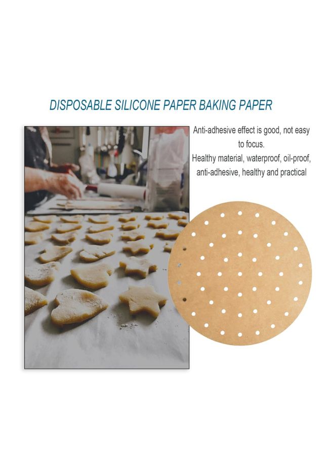 100-Piece Disposable Silicone Baking Paper Set Beige 8inch  - Image 2