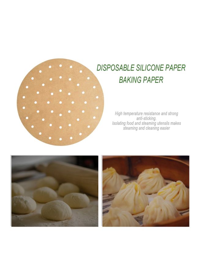 100-Piece Disposable Silicone Baking Paper Set Beige 8inch  - Image 3