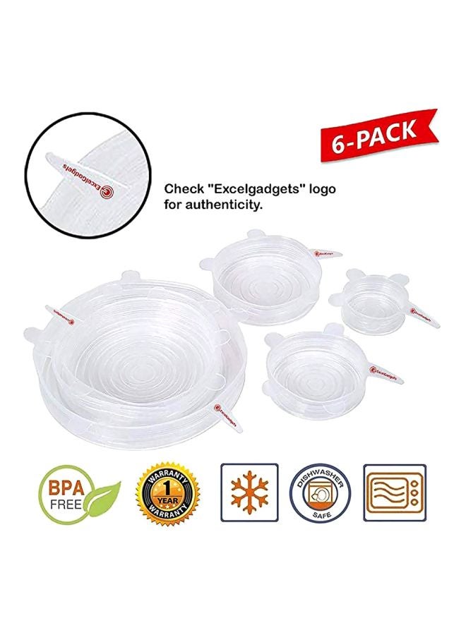 طقم أغطية مطاطية من السيليكون مكون من 6 قطع شفاف 6-Piece  - Image 4