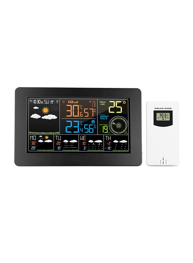 Multi-Functional Wi-Fi Weather Monitor Digital Clock With Sensor Black 24.9cm  - Image 1