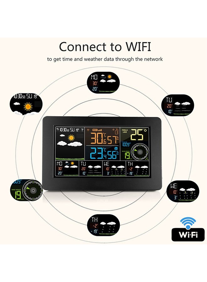 Multi-Functional Wi-Fi Weather Monitor Digital Clock With Sensor Black 24.9cm  - Image 2