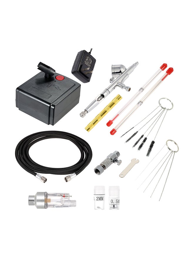 Professional Gravitation Feed Dual Action Airbrush Air Compressor Kit For Art Painting Black/Silver - Image 1