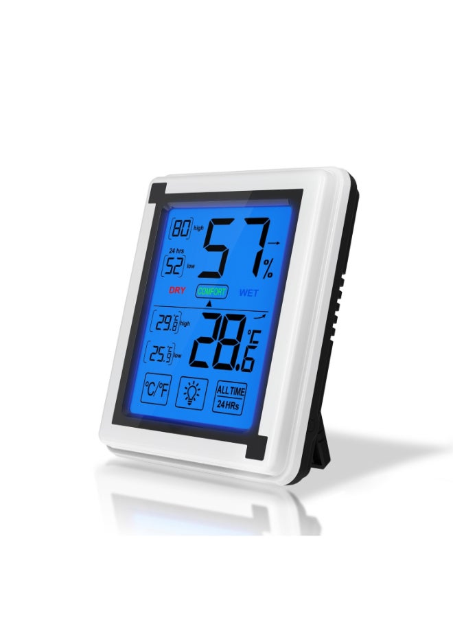 Generic - Digital Hygrometer Thermometer With Touching LCD Backlight Display White/Black 95 x 112mm - Image 1